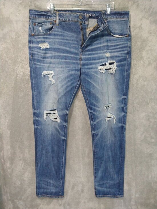 American Eagle Outfitters Other - American Eagle Jeans Mens 40x32 Blue Denim Skinny Airflex Distressed Medium Wash